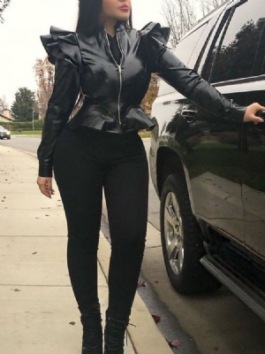 Jaqueta De Pu Slim Feminina Padrão