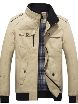 Jaqueta Slim Masculina Color Block Com Gola Alta