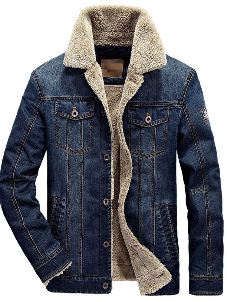 Jaqueta Solta Masculina De Lapela Patchwork De Lã Artificial