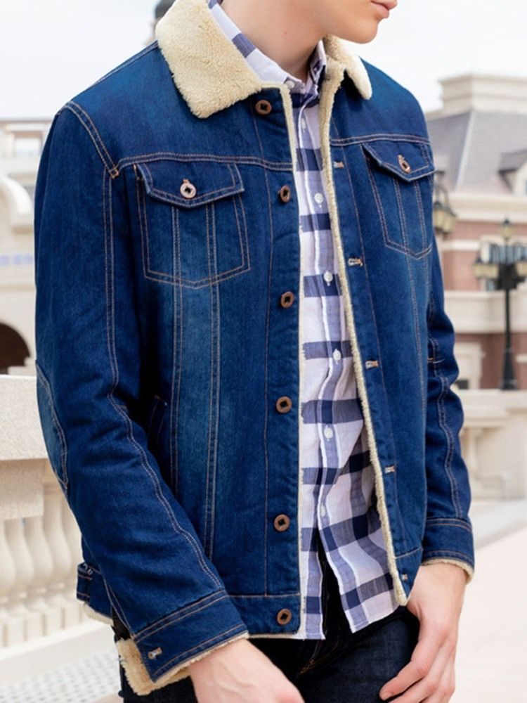 Jaqueta Solta Masculina De Lapela Patchwork De Lã Artificial