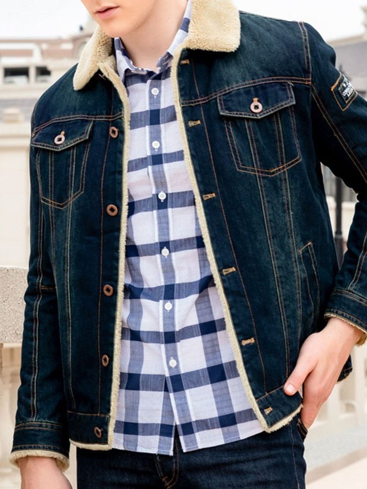 Jaqueta Solta Masculina De Lapela Patchwork De Lã Artificial