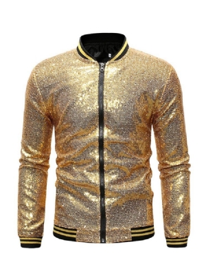 Lantejoulas Patchwork Stand Collar Casaco Masculino