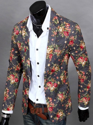 Lapela Com Entalhe Floral Estampado Vogue Casual Blazer Masculino