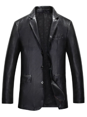 Lapela Com Entalhe Masculino Liso Padrão Jaqueta De Couro De Outono