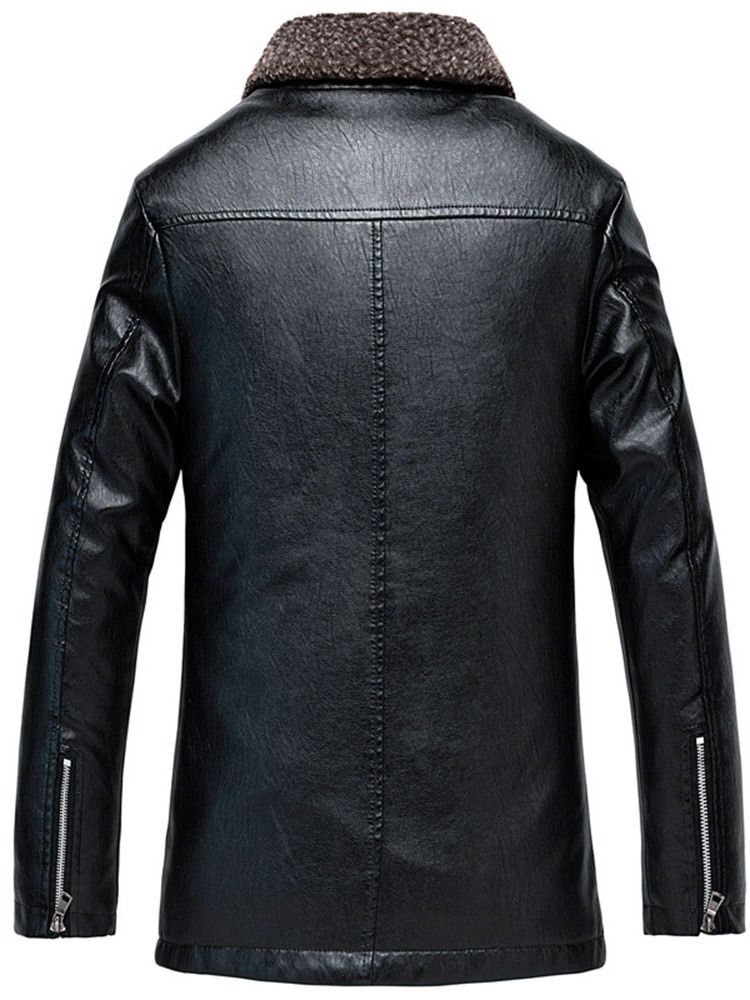Lapela Jaqueta De Couro Masculina Casual De Comprimento Médio