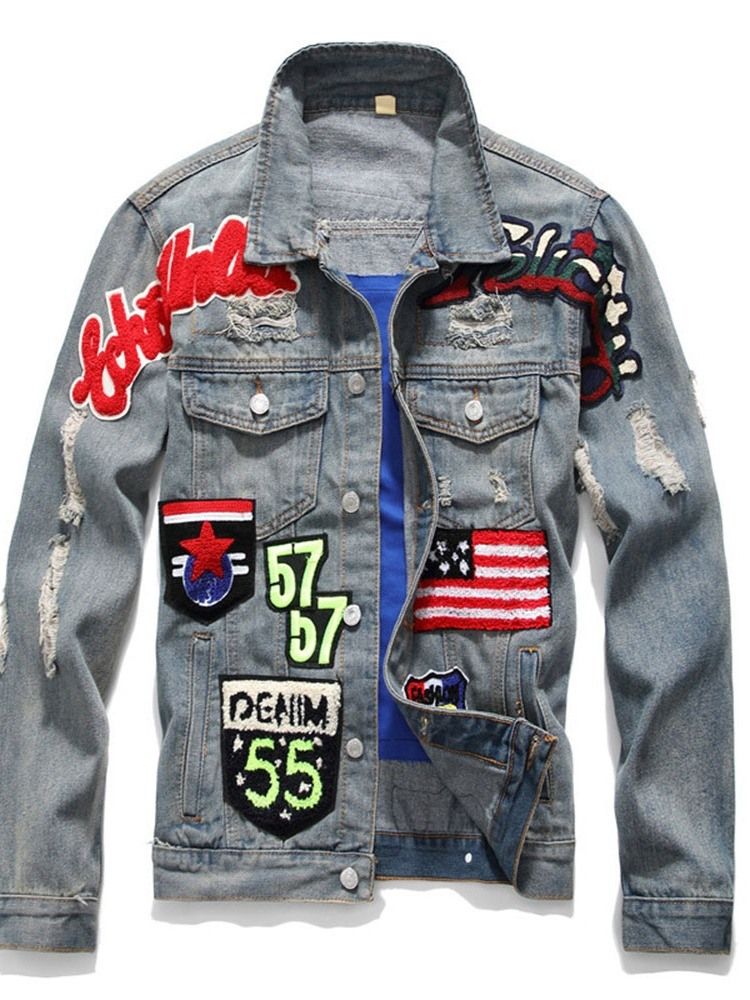 Letter Lapel Appliques Jaqueta De Peito Único Masculino