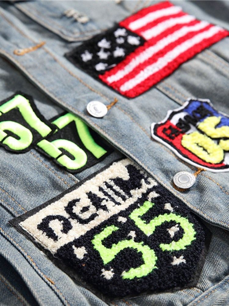 Letter Lapel Appliques Jaqueta De Peito Único Masculino