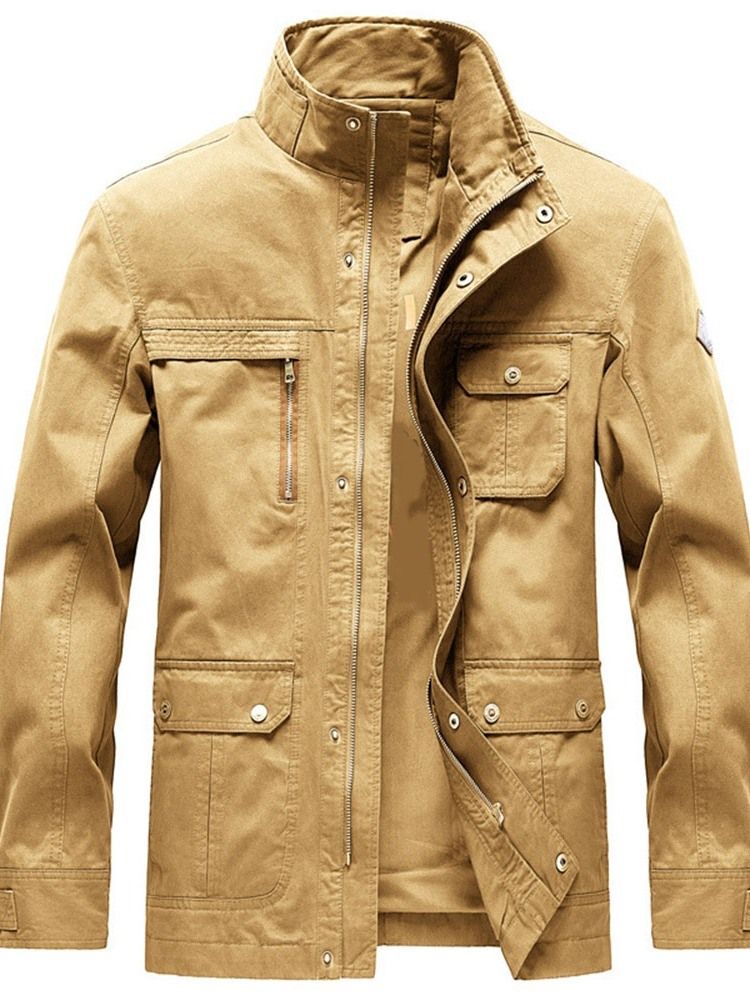 Letter Pocket Stand Collar Zipper Casual Jaqueta Masculina