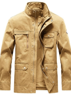 Letter Pocket Stand Collar Zipper Casual Jaqueta Masculina