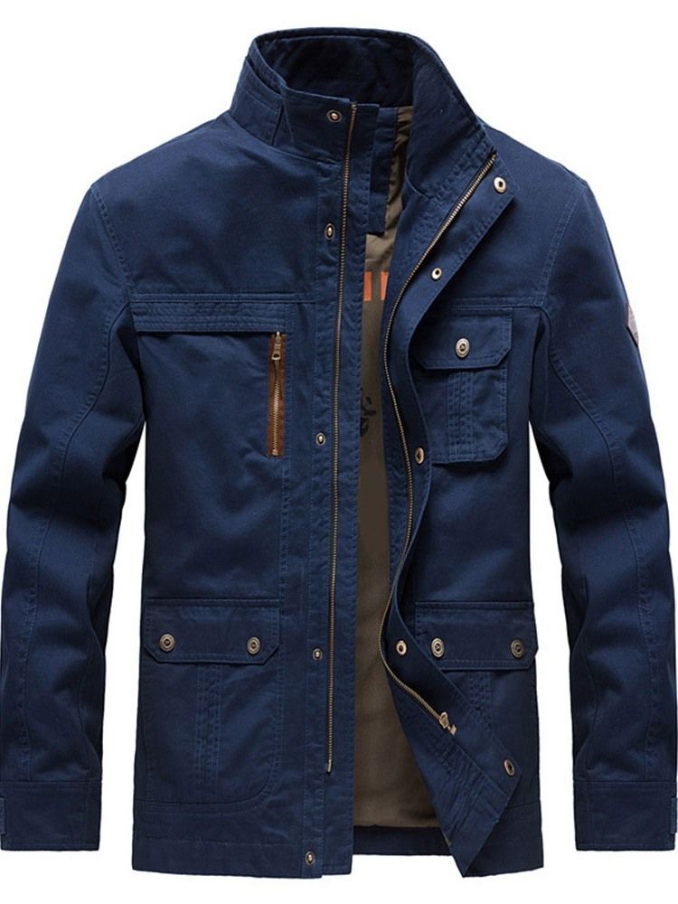 Letter Pocket Stand Collar Zipper Casual Jaqueta Masculina