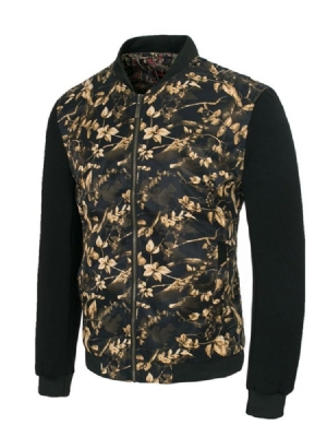 Patchwork Estampado Floral Estampado Gola Masculina Com Zíper Fino