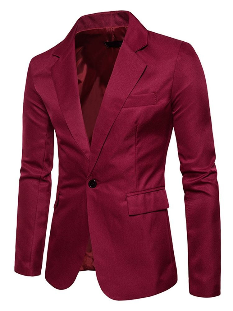 Roupas Masculinas Lapela Lisa Com Entalhe Fino Blazer Leve