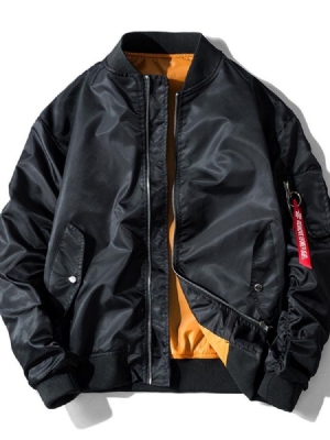 Suporte De Patchwork Liso Com Zíper Casual Jaqueta Masculina