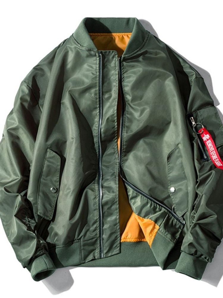 Suporte De Patchwork Liso Com Zíper Casual Jaqueta Masculina