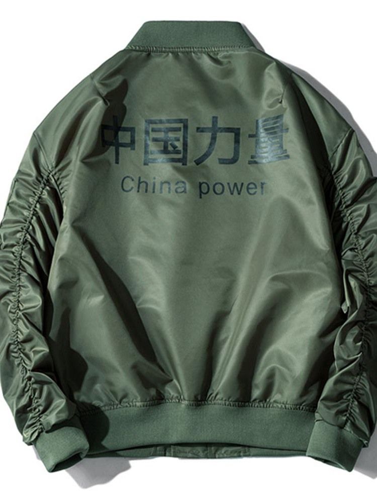 Suporte De Patchwork Liso Com Zíper Casual Jaqueta Masculina