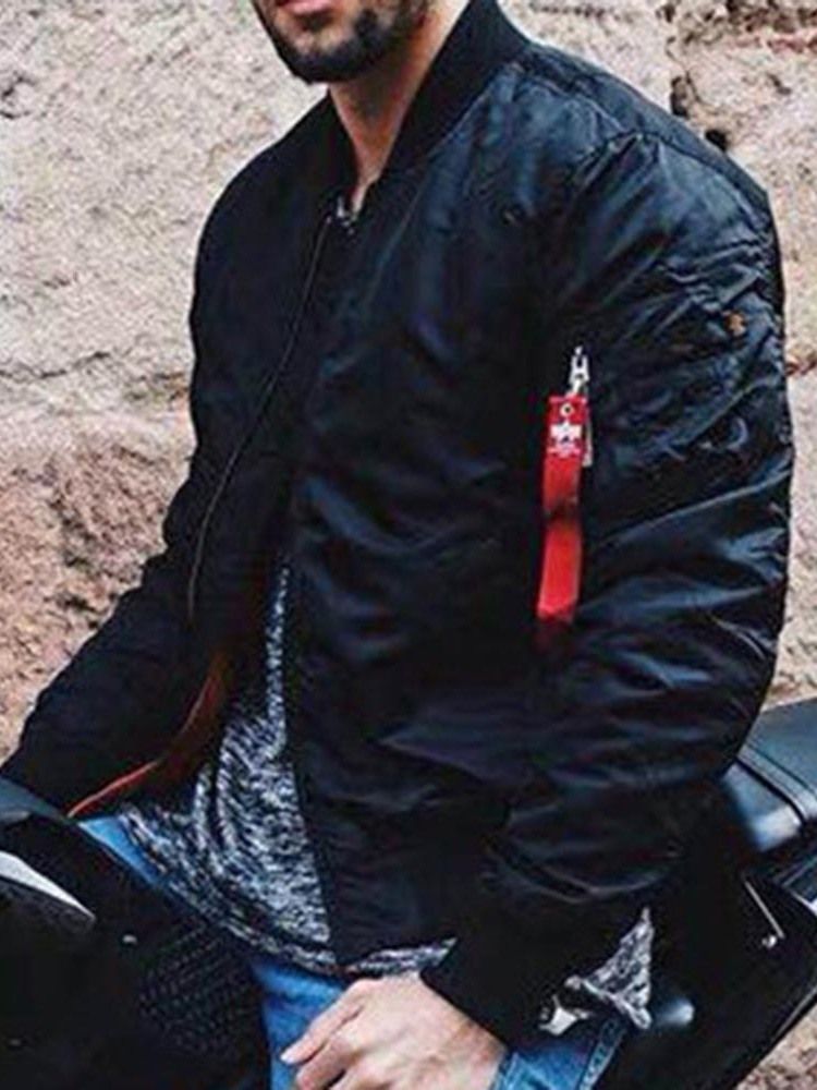Suporte De Patchwork Liso Com Zíper Casual Jaqueta Masculina