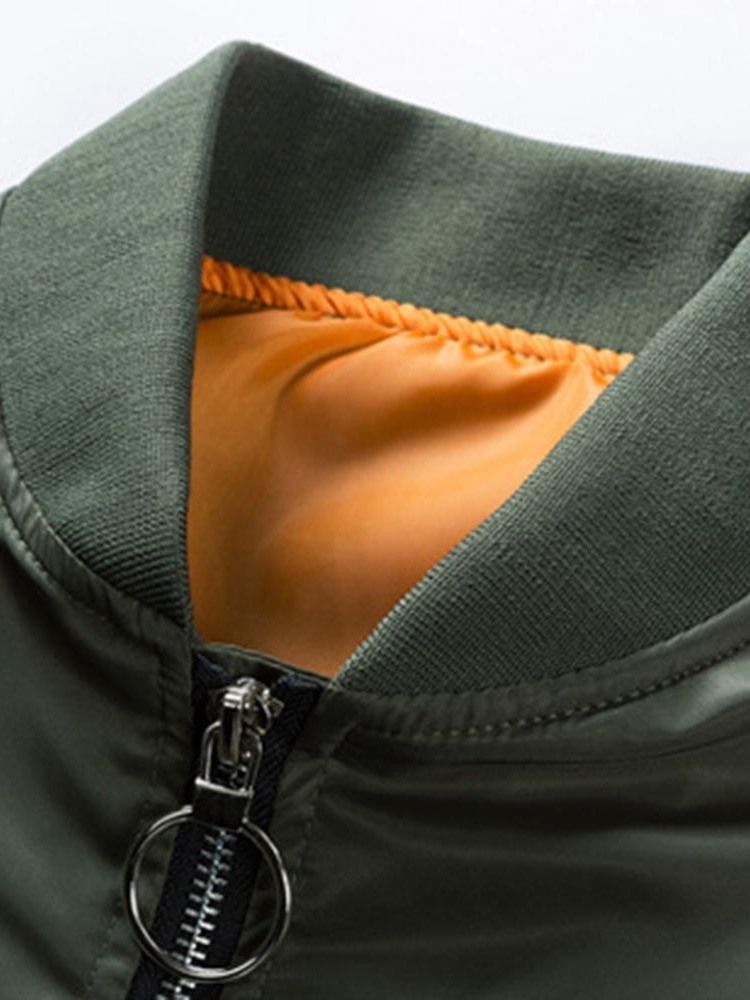 Suporte De Patchwork Liso Com Zíper Casual Jaqueta Masculina