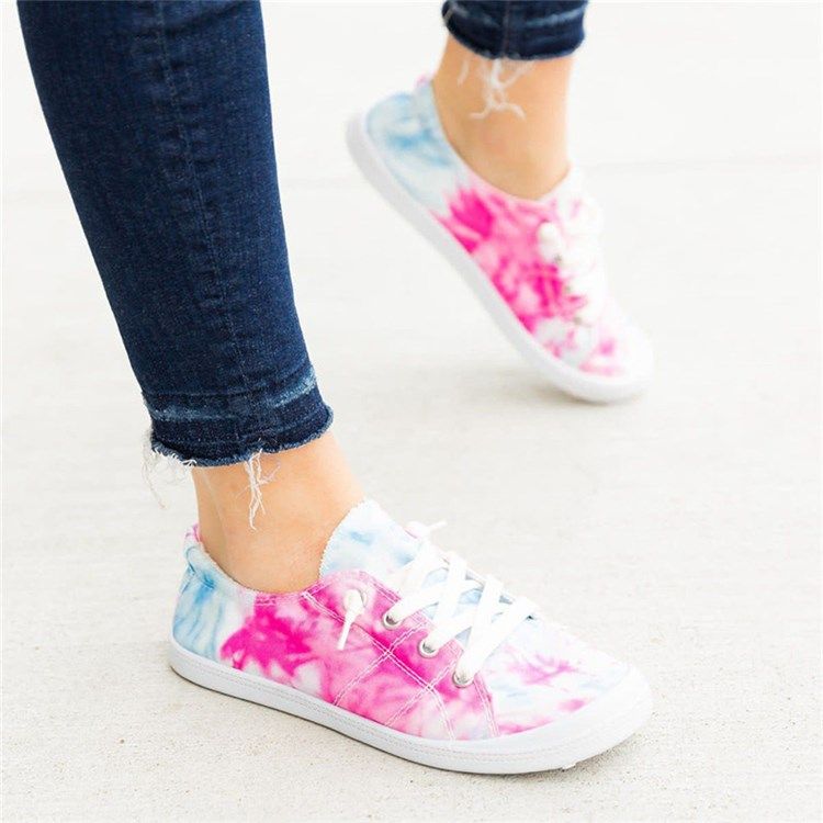 Calçados Femininos Estampados Redondos Com Cadarços Coloridos Com Cadarços
