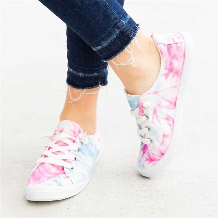 Calçados Femininos Estampados Redondos Com Cadarços Coloridos Com Cadarços