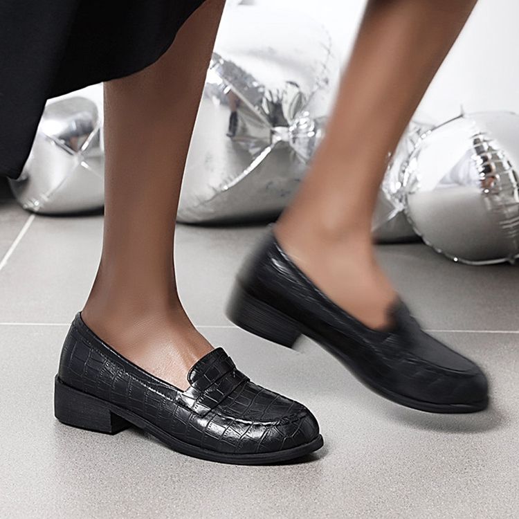Calcanhar Bloco Feminino De Salto Redondo Slip-on Casual Fino