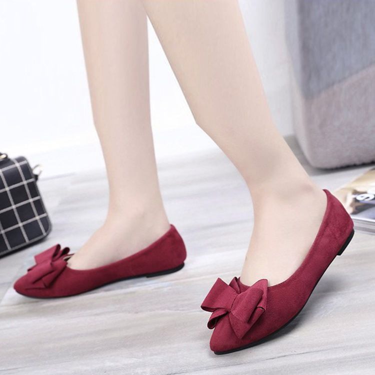 Flats Femininos Lisos E Decotados Decorados Com Bowknot