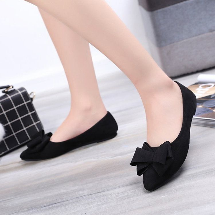 Flats Femininos Lisos E Decotados Decorados Com Bowknot