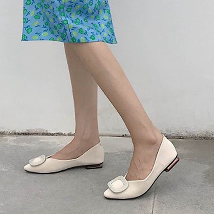Pu Block Heel Slip-on Square Toe Sapatilhas Femininas