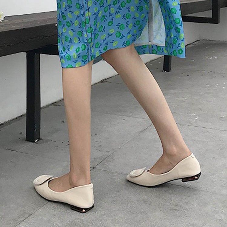 Pu Block Heel Slip-on Square Toe Sapatilhas Femininas