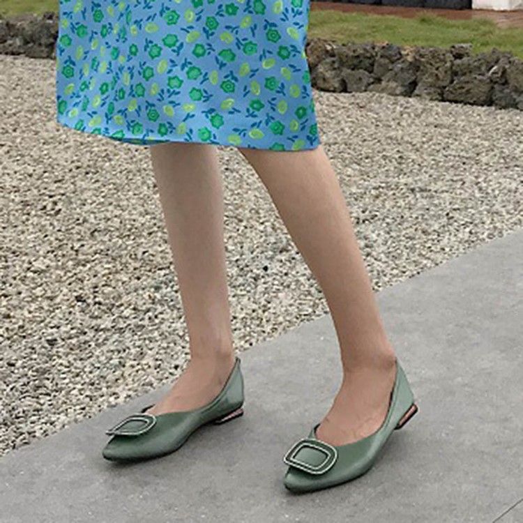 Pu Block Heel Slip-on Square Toe Sapatilhas Femininas