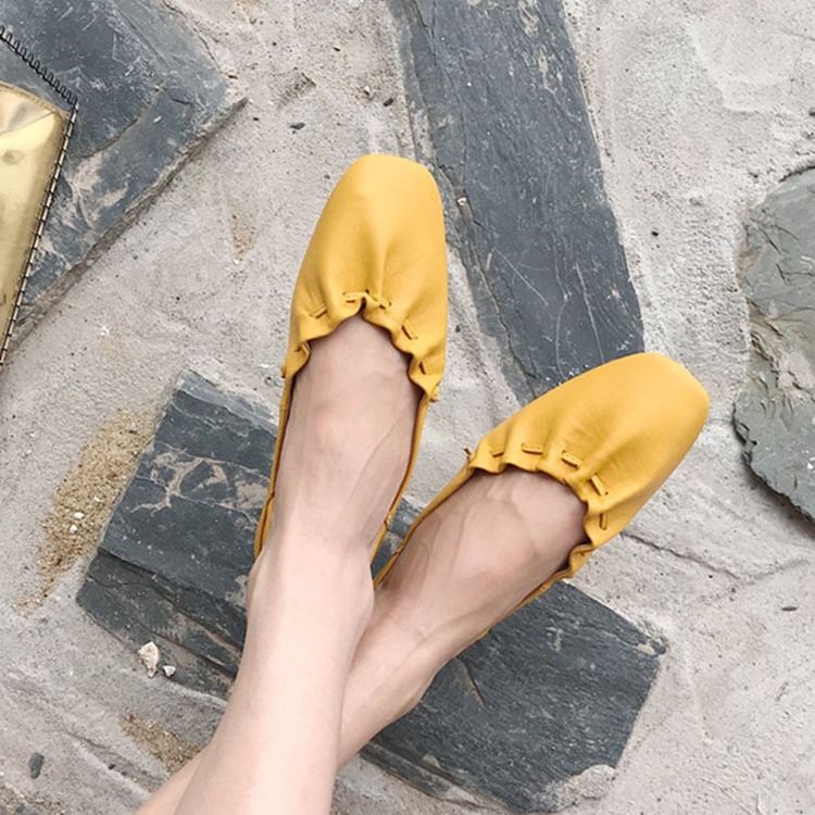 Pu Square Toe Slip-on Block Salto Feminino Sapatilhas