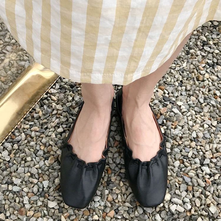 Pu Square Toe Slip-on Block Salto Feminino Sapatilhas