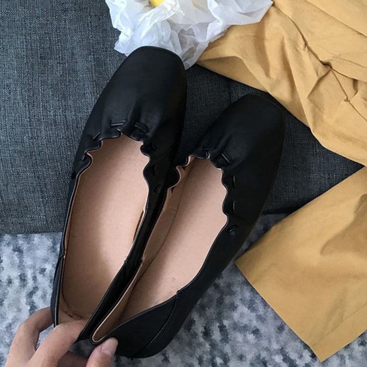 Pu Square Toe Slip-on Block Salto Feminino Sapatilhas