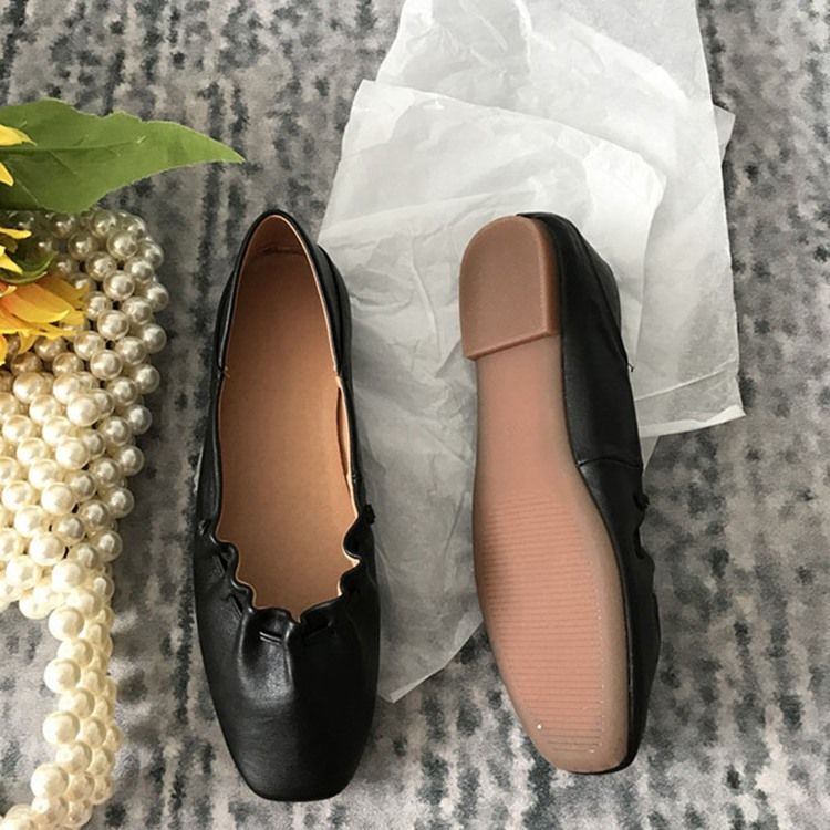 Pu Square Toe Slip-on Block Salto Feminino Sapatilhas