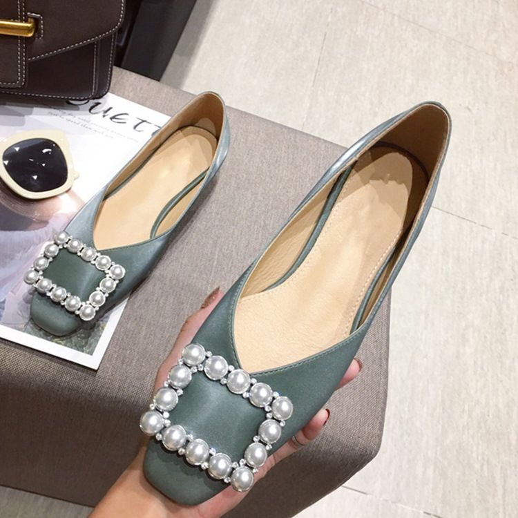 Pu Square Toe Slip-on Decotado Superior Feminino Flats