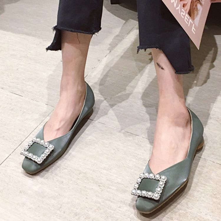 Pu Square Toe Slip-on Decotado Superior Feminino Flats