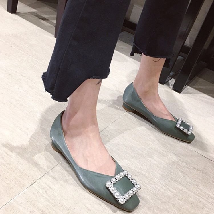 Pu Square Toe Slip-on Decotado Superior Feminino Flats