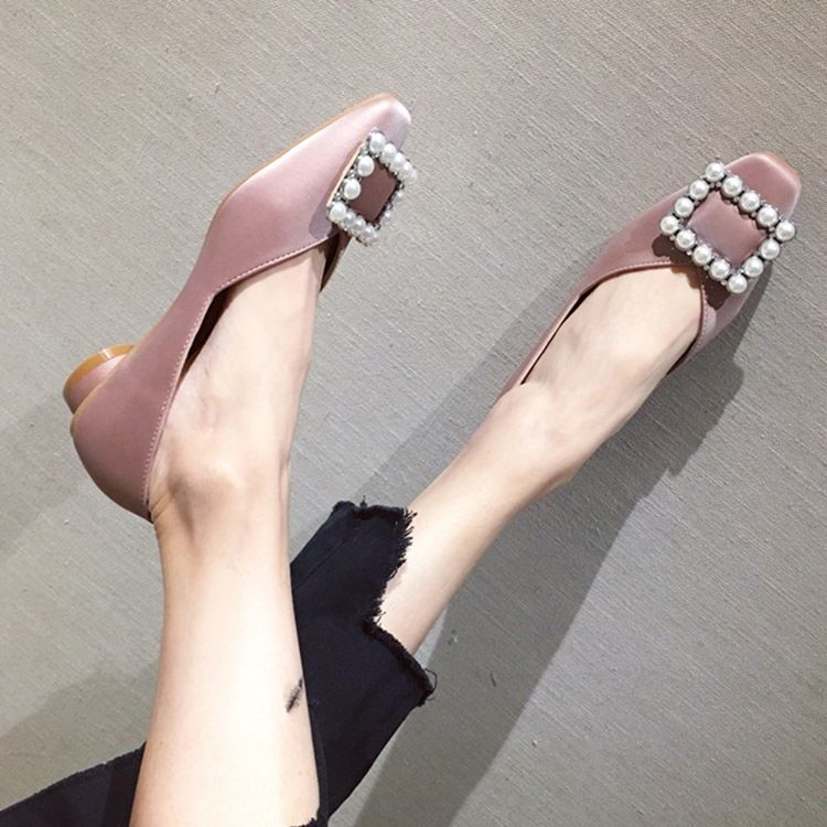 Pu Square Toe Slip-on Decotado Superior Feminino Flats