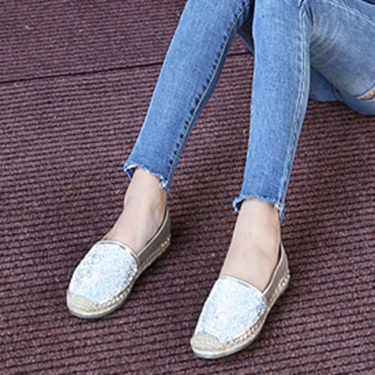 Sapatilhas Femininas De Salto Com Strass Em Bloco Redondo