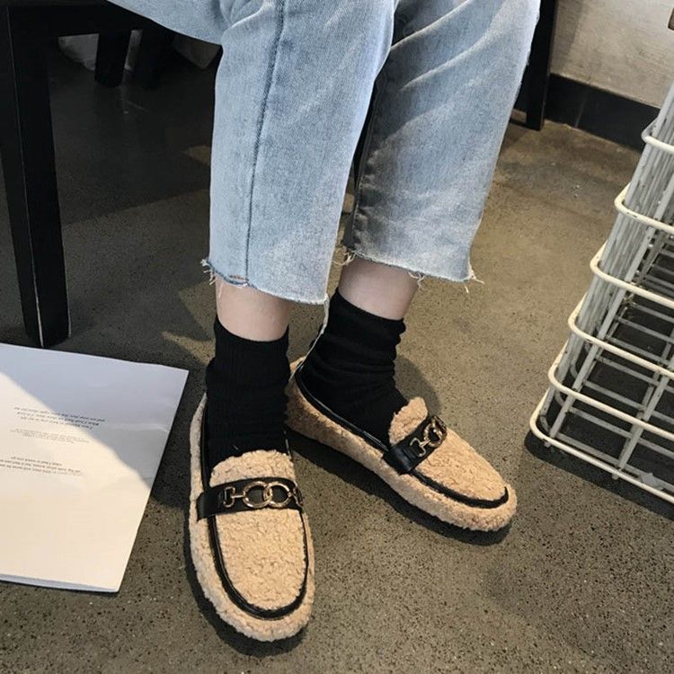 Sapatilhas De Inverno Femininas Casuais Com Dedos Redondos Deslizantes