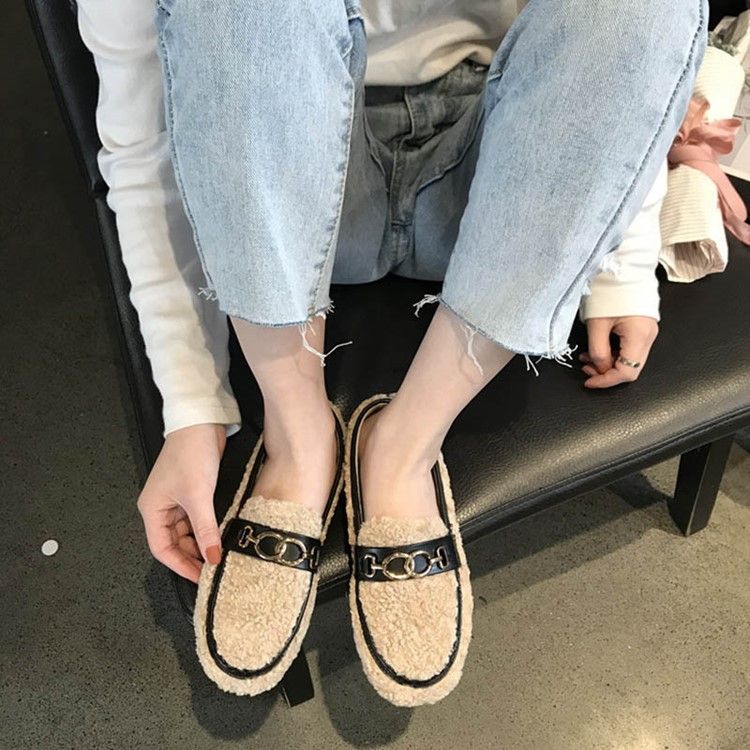 Sapatilhas De Inverno Femininas Casuais Com Dedos Redondos Deslizantes