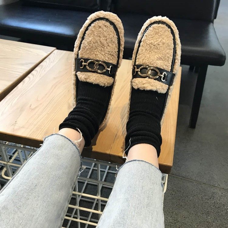 Sapatilhas De Inverno Femininas Casuais Com Dedos Redondos Deslizantes