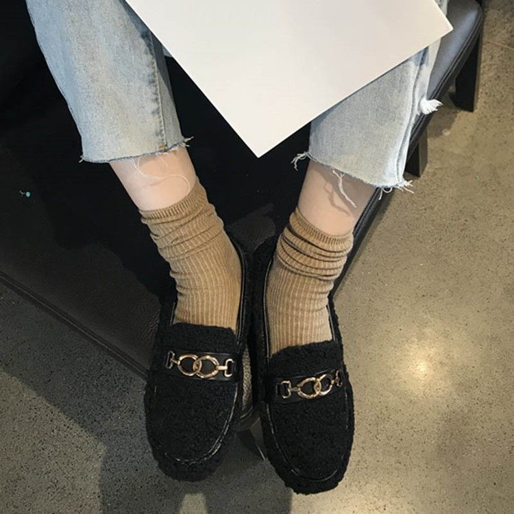 Sapatilhas De Inverno Femininas Casuais Com Dedos Redondos Deslizantes