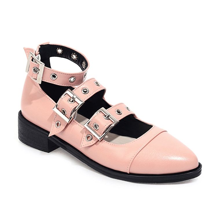 Sapatos Casuais Finos Femininos Com Salto Em Bloco Com Fivela De Ponta Fina