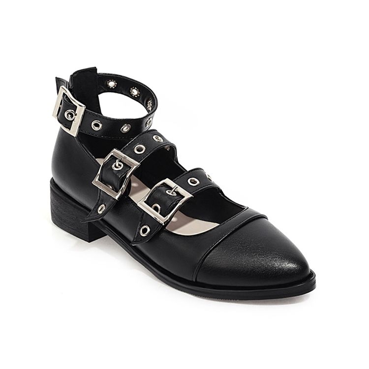 Sapatos Casuais Finos Femininos Com Salto Em Bloco Com Fivela De Ponta Fina