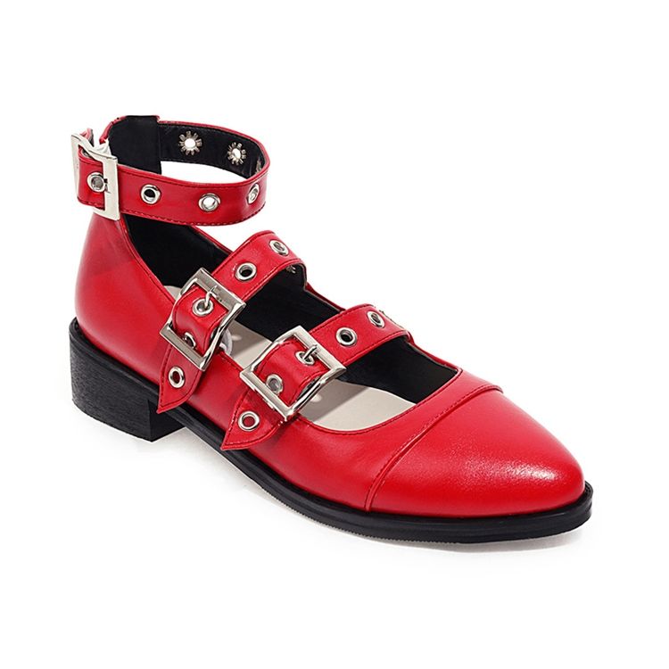 Sapatos Casuais Finos Femininos Com Salto Em Bloco Com Fivela De Ponta Fina