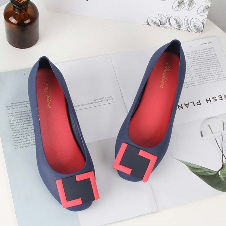 Sapatos De Gelatina Femininos Com Salto Redondo Em Cunha Em Pvc