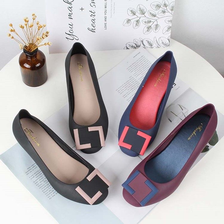 Sapatos De Gelatina Femininos Com Salto Redondo Em Cunha Em Pvc
