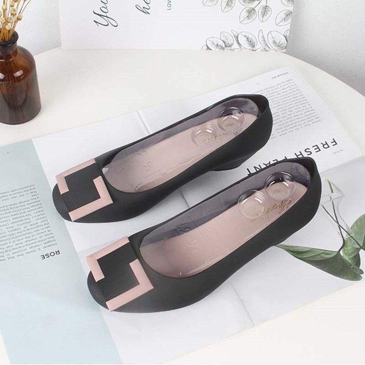 Sapatos De Gelatina Femininos Com Salto Redondo Em Cunha Em Pvc