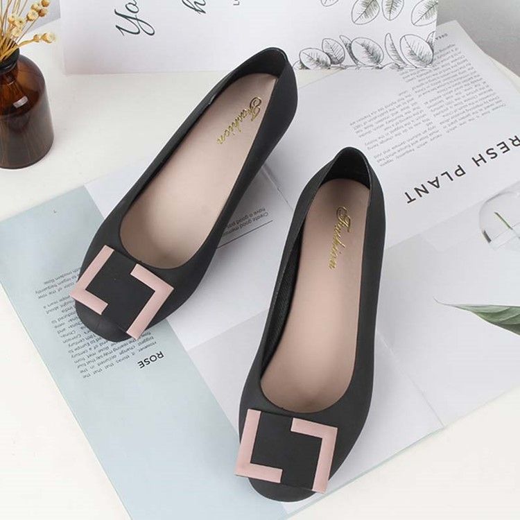 Sapatos De Gelatina Femininos Com Salto Redondo Em Cunha Em Pvc