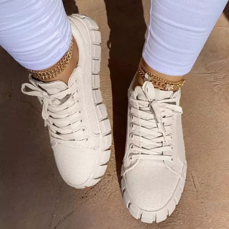 Tênis Casual Feminino Com Alça Cruzada E Biqueira Redonda Com Cordões